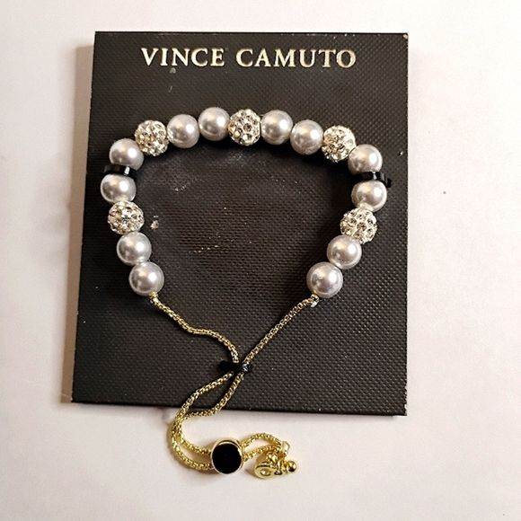 Vince Camuto Jewelry - NWOT Vince Camuto Crystal and Simulated‎ Pearl Gold Tone Slider Bracelet